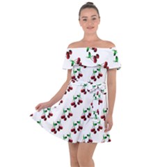 Cherries Pattern Off Shoulder Velour Dress by bloomingvinedesign