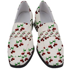 Cherries Pattern Women s Chunky Heel Loafers by bloomingvinedesign