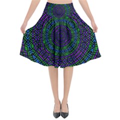 Texture Pattern Line Colorful Circle Art Background Design Decorative Symmetry Style Shape  Flared Midi Skirt by Vaneshart