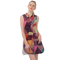 Geometric Pattern Art Sleeveless Shirt Dress