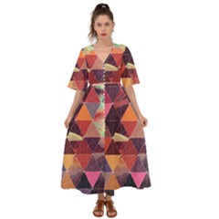 Geometric Pattern Art Kimono Sleeve Boho Dress