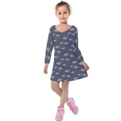 Sushi Pattern Kids  Long Sleeve Velvet Dress by bloomingvinedesign