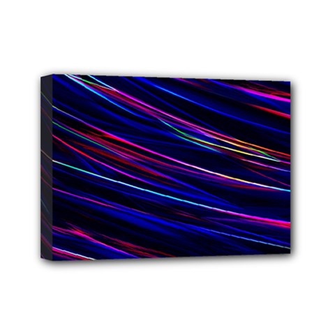 Nightlife Neon Techno Black Lamp Motion Green Street Dark Blurred Move Abstract Velocity Evening Tim Mini Canvas 7  X 5  (stretched) by Vaneshart