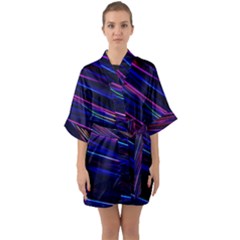 Nightlife Neon Techno Black Lamp Motion Green Street Dark Blurred Move Abstract Velocity Evening Tim Half Sleeve Satin Kimono  by Vaneshart