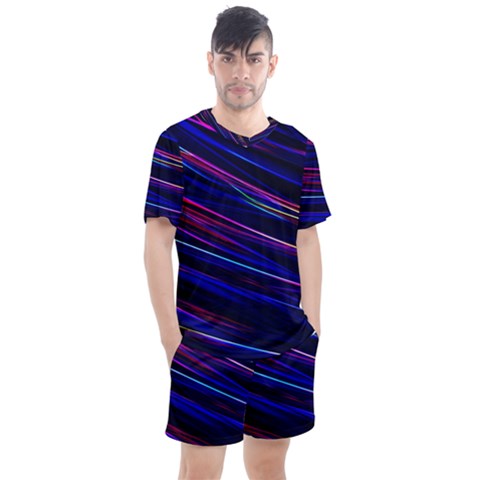 Nightlife Neon Techno Black Lamp Motion Green Street Dark Blurred Move Abstract Velocity Evening Tim Men s Mesh Tee And Shorts Set by Vaneshart