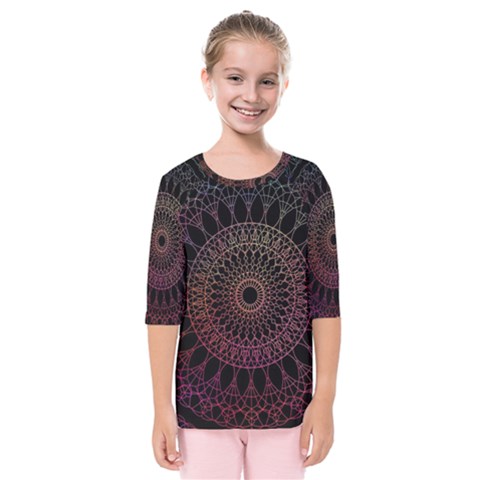 Mandala Fractal Pattern Kids  Quarter Sleeve Raglan Tee by Vaneshart