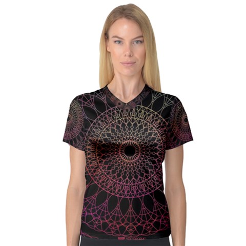 Mandala Fractal Pattern V-neck Sport Mesh Tee by Vaneshart