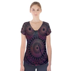 Mandala Fractal Pattern Short Sleeve Front Detail Top by Vaneshart