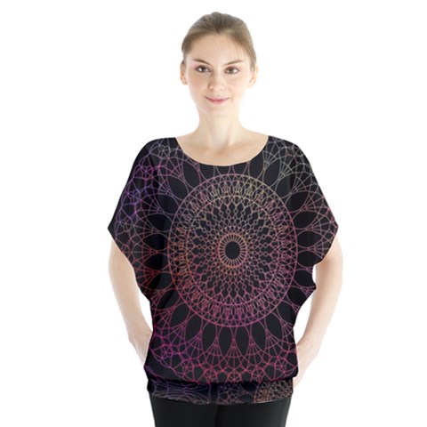 Mandala Fractal Pattern Batwing Chiffon Blouse by Vaneshart