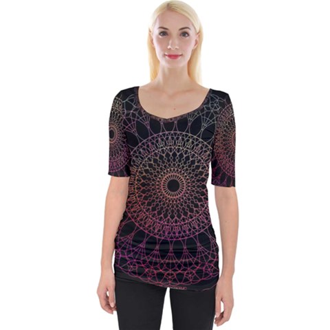 Mandala Fractal Pattern Wide Neckline Tee by Vaneshart