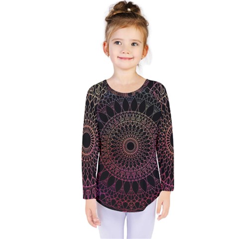 Mandala Fractal Pattern Kids  Long Sleeve Tee by Vaneshart