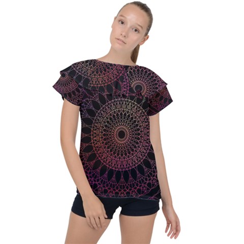 Mandala Fractal Pattern Ruffle Collar Chiffon Blouse by Vaneshart