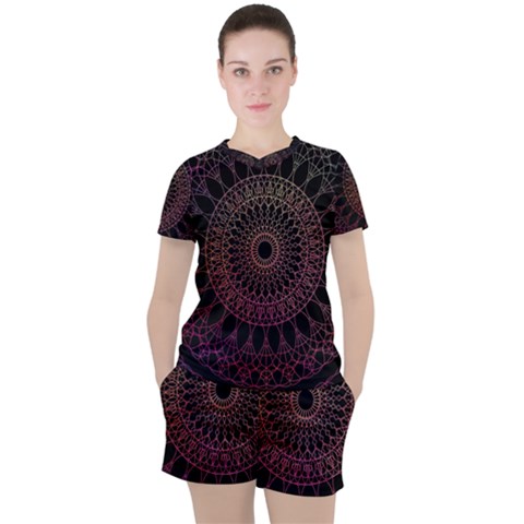 Mandala Fractal Pattern Women s Tee And Shorts Set by Vaneshart