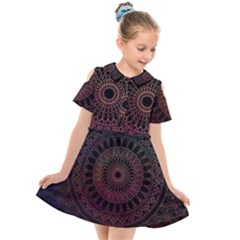 Mandala Fractal Pattern Kids  Short Sleeve Shirt Dress by Vaneshart