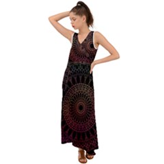 Mandala Fractal Pattern V-neck Chiffon Maxi Dress