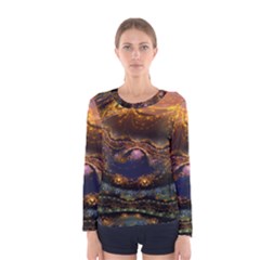 Fractal Cg Computer Graphics Sphere Fractal Art Water Organism Macro Photography Art Space Earth  Women s Long Sleeve Tee