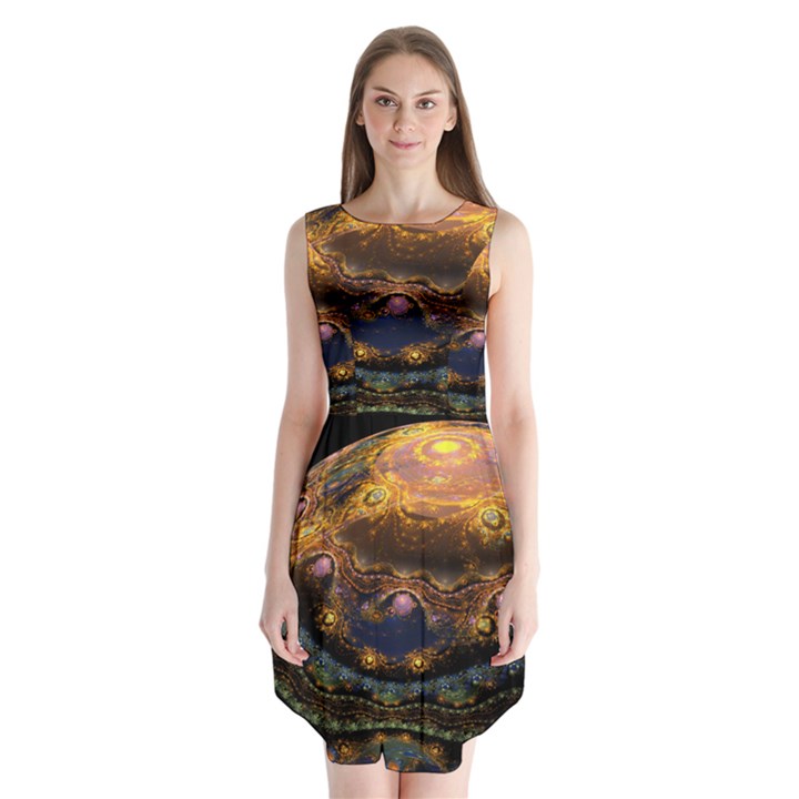 Fractal Cg Computer Graphics Sphere Fractal Art Water Organism Macro Photography Art Space Earth  Sleeveless Chiffon Dress  