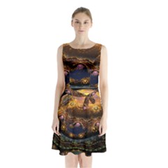 Fractal Cg Computer Graphics Sphere Fractal Art Water Organism Macro Photography Art Space Earth  Sleeveless Waist Tie Chiffon Dress by Vaneshart