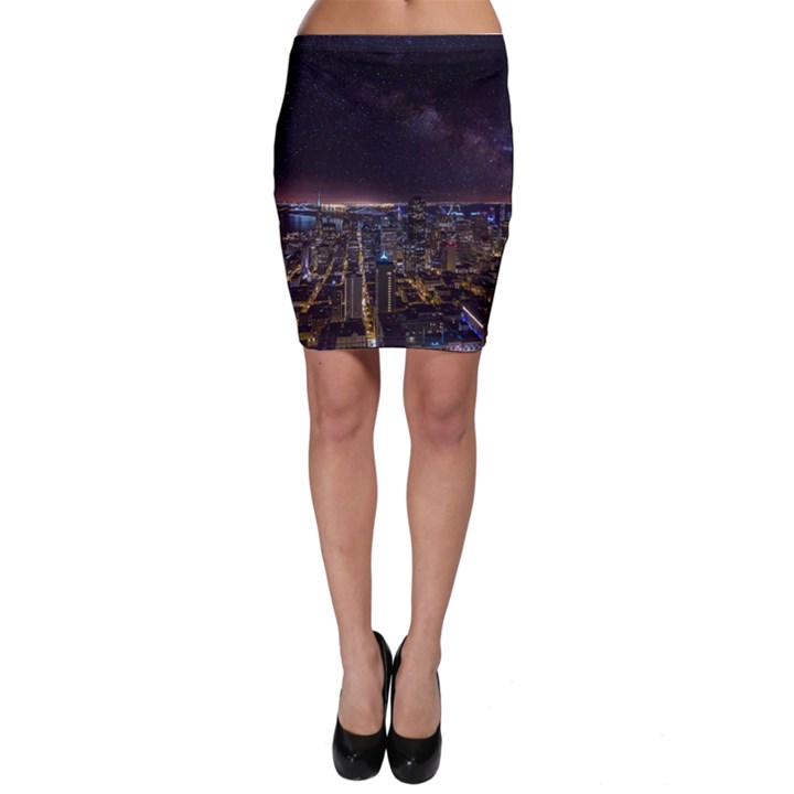 Light Sky Skyline Night Star Milky Way Cosmos Spiral City Skyscraper Urban Cityscape Dark San Franci Bodycon Skirt