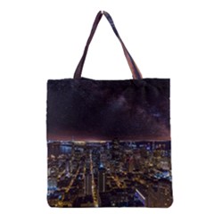 Light Sky Skyline Night Star Milky Way Cosmos Spiral City Skyscraper Urban Cityscape Dark San Franci Grocery Tote Bag by Vaneshart