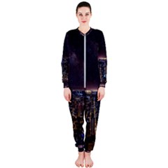 Light Sky Skyline Night Star Milky Way Cosmos Spiral City Skyscraper Urban Cityscape Dark San Franci Onepiece Jumpsuit (ladies)  by Vaneshart