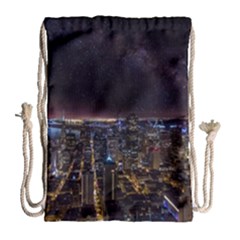 Light Sky Skyline Night Star Milky Way Cosmos Spiral City Skyscraper Urban Cityscape Dark San Franci Drawstring Bag (large) by Vaneshart