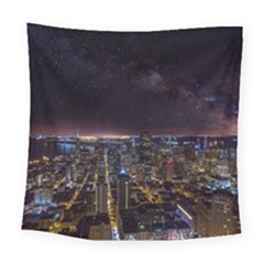 Light Sky Skyline Night Star Milky Way Cosmos Spiral City Skyscraper Urban Cityscape Dark San Franci Square Tapestry (large) by Vaneshart