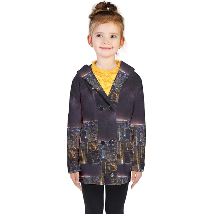 Light Sky Skyline Night Star Milky Way Cosmos Spiral City Skyscraper Urban Cityscape Dark San Franci Kids  Double Breasted Button Coat