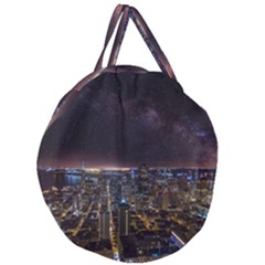 Light Sky Skyline Night Star Milky Way Cosmos Spiral City Skyscraper Urban Cityscape Dark San Franci Giant Round Zipper Tote by Vaneshart