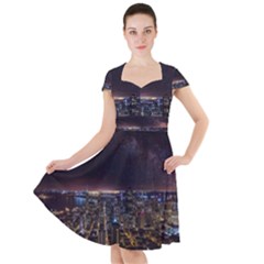 Light Sky Skyline Night Star Milky Way Cosmos Spiral City Skyscraper Urban Cityscape Dark San Franci Cap Sleeve Midi Dress by Vaneshart