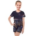 Light Sky Skyline Night Star Milky Way Cosmos Spiral City Skyscraper Urban Cityscape Dark San Franci Kids  Mesh Tee and Shorts Set View1