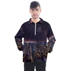 Light Sky Skyline Night Star Milky Way Cosmos Spiral City Skyscraper Urban Cityscape Dark San Franci Men s Half Zip Pullover by Vaneshart