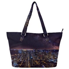 Light Sky Skyline Night Star Milky Way Cosmos Spiral City Skyscraper Urban Cityscape Dark San Franci Full Print Shoulder Bag by Vaneshart