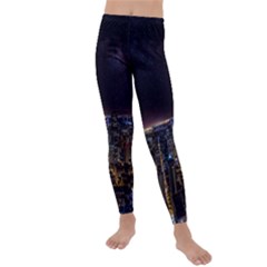 Light Sky Skyline Night Star Milky Way Cosmos Spiral City Skyscraper Urban Cityscape Dark San Franci Kids  Lightweight Velour Leggings by Vaneshart