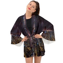 Light Sky Skyline Night Star Milky Way Cosmos Spiral City Skyscraper Urban Cityscape Dark San Franci Long Sleeve Kimono