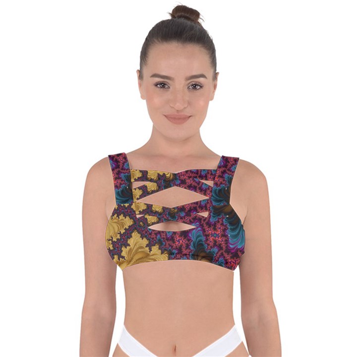 Creative Abstract Structure Texture Flower Pattern Black Material Textile Art Colors Design  Bandaged Up Bikini Top