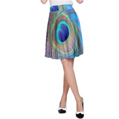 Nature Bird Wing Texture Animal Male Wildlife Decoration Pattern Line Green Color Blue Colorful A-line Skirt by Vaneshart