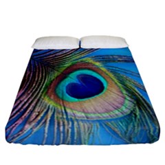 Nature Bird Wing Texture Animal Male Wildlife Decoration Pattern Line Green Color Blue Colorful Fitted Sheet (california King Size) by Vaneshart