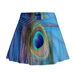 Nature Bird Wing Texture Animal Male Wildlife Decoration Pattern Line Green Color Blue Colorful Mini Flare Skirt by Vaneshart