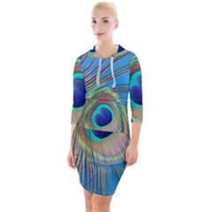 Nature Bird Wing Texture Animal Male Wildlife Decoration Pattern Line Green Color Blue Colorful Quarter Sleeve Hood Bodycon Dress by Vaneshart