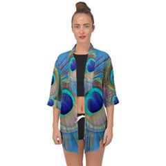 Nature Bird Wing Texture Animal Male Wildlife Decoration Pattern Line Green Color Blue Colorful Open Front Chiffon Kimono by Vaneshart