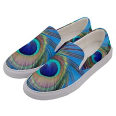 Nature Bird Wing Texture Animal Male Wildlife Decoration Pattern Line Green Color Blue Colorful Men s Canvas Slip Ons by Vaneshart