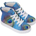 Nature Bird Wing Texture Animal Male Wildlife Decoration Pattern Line Green Color Blue Colorful Kids  Hi-Top Skate Sneakers View3