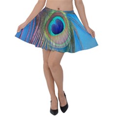 Nature Bird Wing Texture Animal Male Wildlife Decoration Pattern Line Green Color Blue Colorful Velvet Skater Skirt by Vaneshart