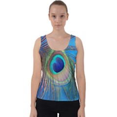 Nature Bird Wing Texture Animal Male Wildlife Decoration Pattern Line Green Color Blue Colorful Velvet Tank Top by Vaneshart