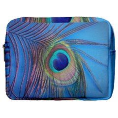 Nature Bird Wing Texture Animal Male Wildlife Decoration Pattern Line Green Color Blue Colorful Make Up Pouch (large) by Vaneshart