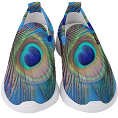 Nature Bird Wing Texture Animal Male Wildlife Decoration Pattern Line Green Color Blue Colorful Kids  Slip On Sneakers by Vaneshart