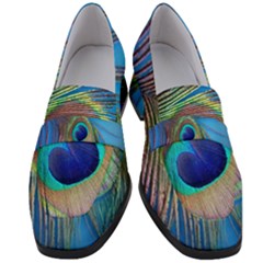 Nature Bird Wing Texture Animal Male Wildlife Decoration Pattern Line Green Color Blue Colorful Women s Chunky Heel Loafers by Vaneshart