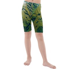 Laptop Computer Technology Leaf Line Green Biology Communication Electronics Illustration Informatio Kids  Mid Length Swim Shorts by Vaneshart