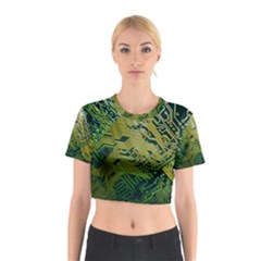 Laptop Computer Technology Leaf Line Green Biology Communication Electronics Illustration Informatio Cotton Crop Top by Vaneshart